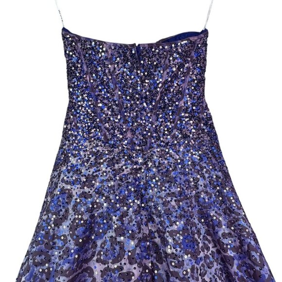 Jovani Purple Strapless Sequined Leopard Print Ball Gown Prom Dress Sz 0 - Picture 5 of 14